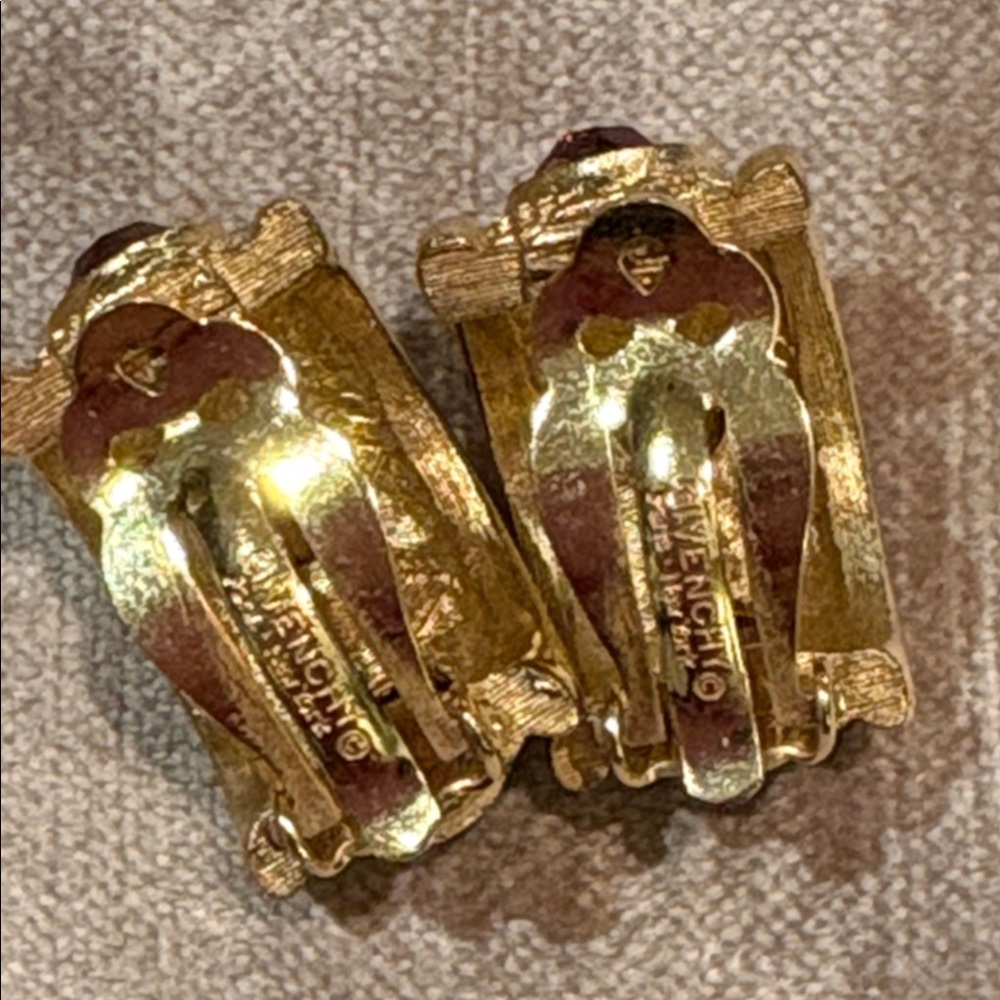 Givenchy Gold Plated Blue Purple Red Rhinestone Half Hoop Clip On Earrings - Picture 10 of 11